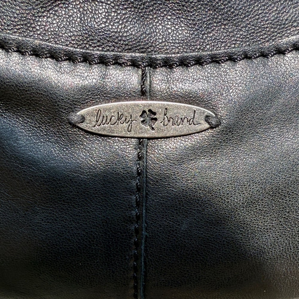 Lucky Brand Black Leather Crossbody Bag Small Studded Biker Boho Hippie Purse - Picture 3 of 8